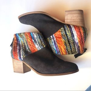Toms Chocolate Suede Multi Textile Leila Booties